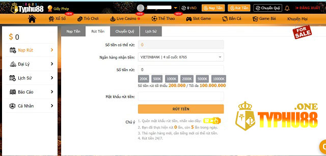 Làm lệnh rút tiền tại nhà cái typhu88