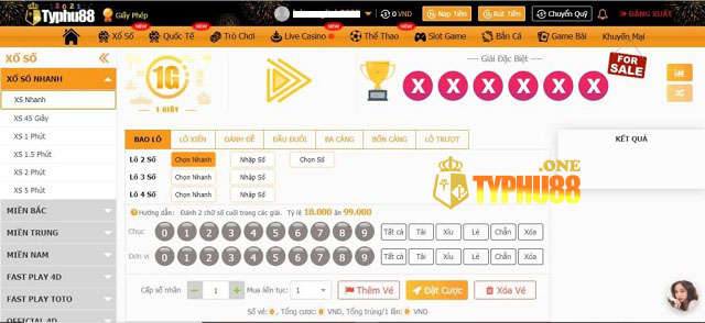 Giao diện cược Lô đề tại nhà cái Typhu88